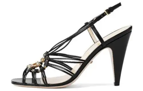 GUCCI Leather One Strap Sandals Women's Black