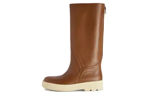 Loro Piana Leather Knee high Boots Women's Brown