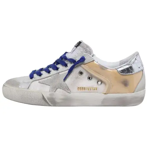 Golden Goose Super Star Leather Stylish Skateboarding Shoes Men's White Gold Distressed