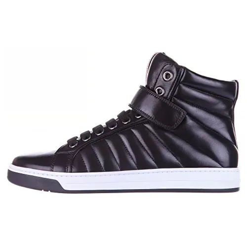 PRADA Leather Abrasion Resistant High top Skateboard Shoes Men's Black