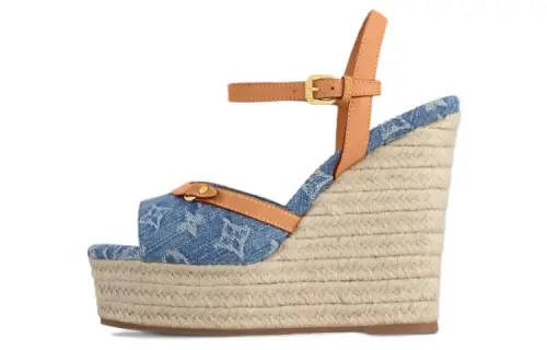 LOUIS VUITTON Helios Fabric One Strap Sandals 8.5cm Women's Blue