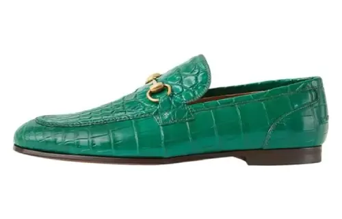 GUCCI Jordaan Crocodile Leather Fashion Loafers Men's Green