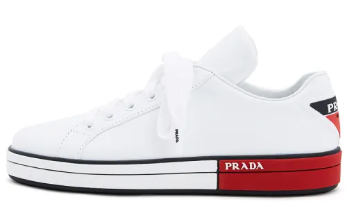 PRADA Leather Lace Up Low top Stylish Skateboarding Shoes Women's White Red
