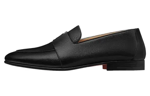 HERMES Ancora Leather Loafers Men's Black