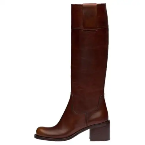 MIU MIU Leather Knee high Boots Women's Red Brown