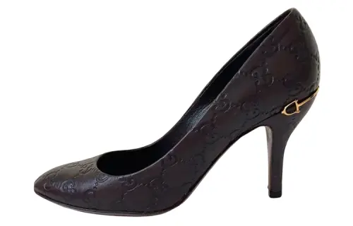 GUCCI Leather Slim Heel High Heels Women's Dark Brown