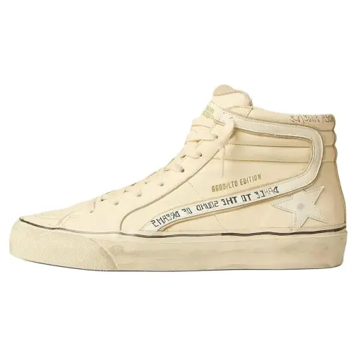 Golden Goose Slide Leather High top Skateboard Shoes Men's Beige