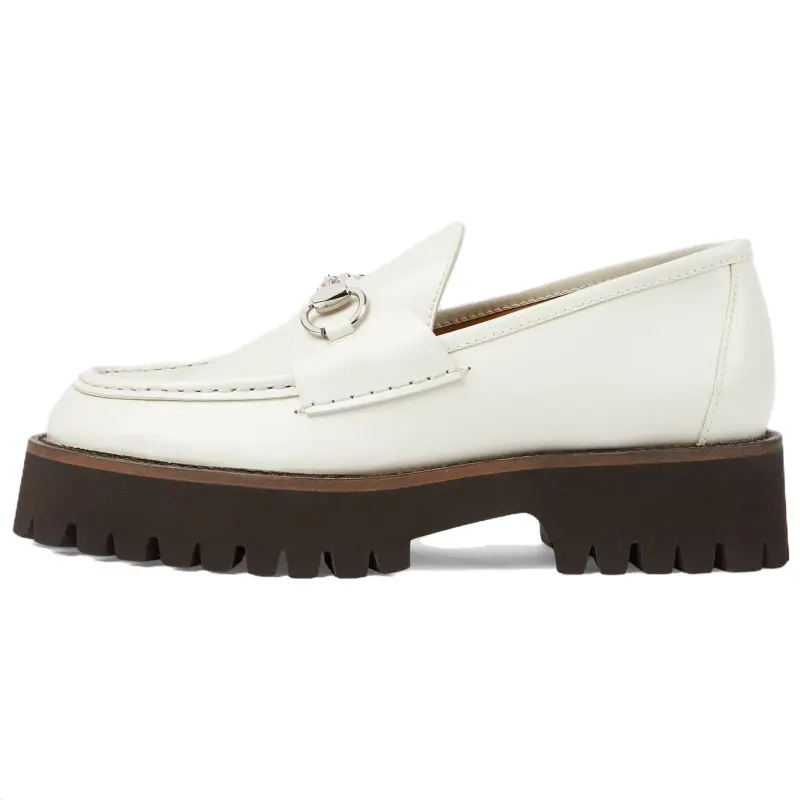 GUCCI Horsebit Cow Split Leather Loafers Women's White