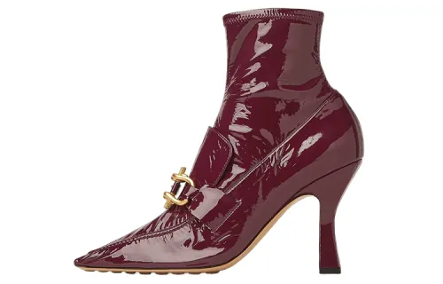 Bottega Veneta Madame Patent Leather Ankle Boots 9cm Women's Red