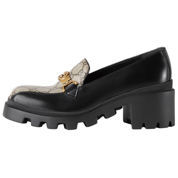 GUCCI Interlocking Leather Interlocking Buckle Platform Loafers Women's Black