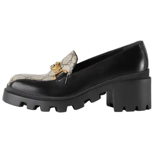 GUCCI Interlocking Leather Interlocking Buckle Platform Loafers Women's Black