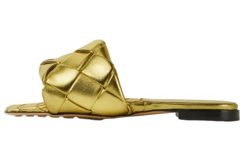 Bottega Veneta Lido Leather Slide Slippers Women's Gold