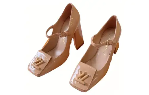 LOUIS VUITTON Shake Leather Chunky Heel High Heels Women's Brown