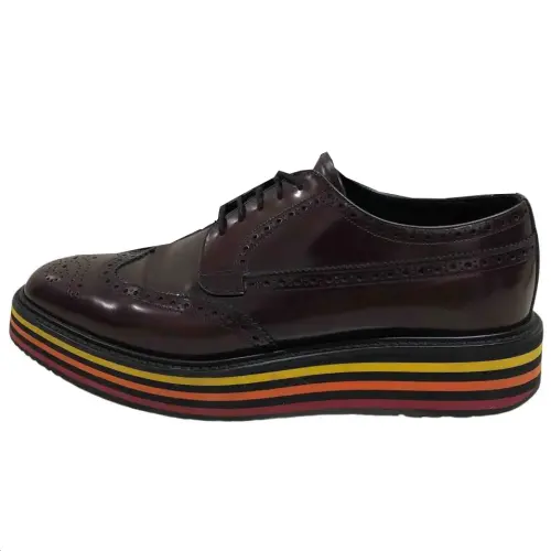 PRADA Cow Leather Casual Shoes Men's Red Brown