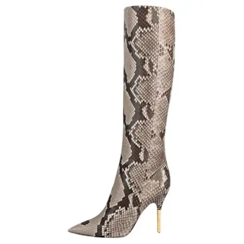 LOUIS VUITTON Snake Skin Knee high Boots Women's Black Brown