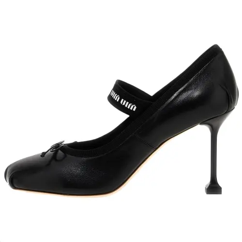 MIU MIU Leather Irregular Heel High Heels 9.5cm Women's Black