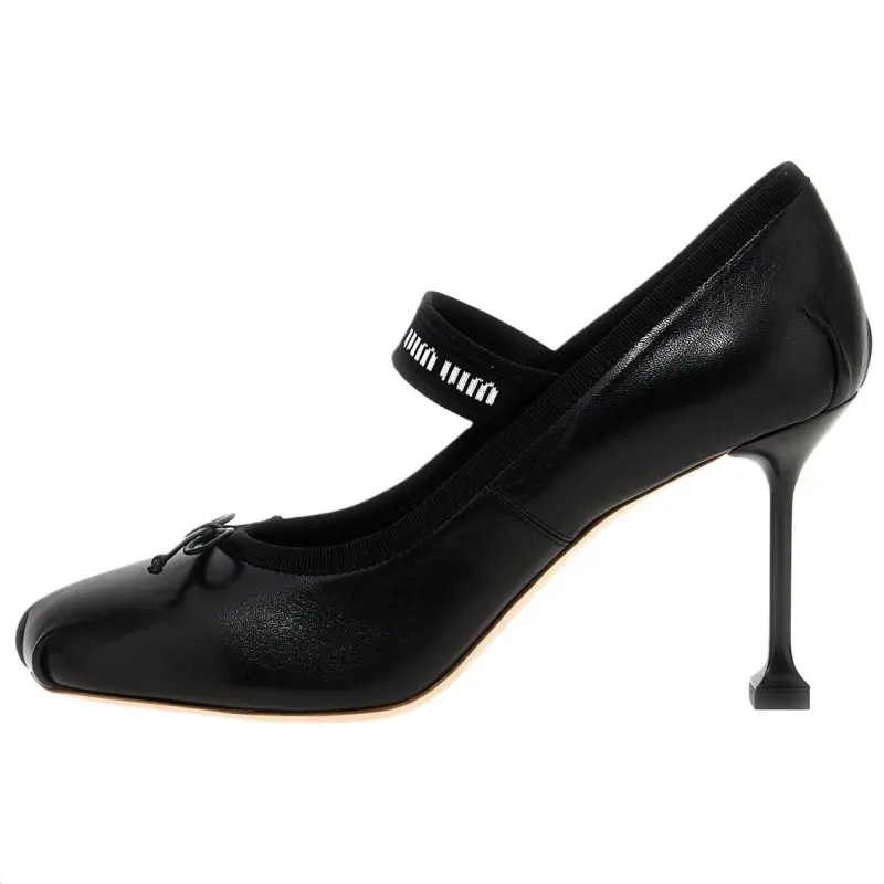 MIU MIU Leather Irregular Heel High Heels 9.5cm Women's Black