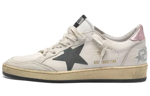 Golden Goose Ball Star Stylish Skateboarding Shoes Women's White Pink Tail Distressed