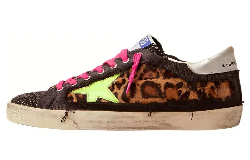 Golden Goose Super Star Leopard Print Skateboard Shoes Men's Brown Distressed