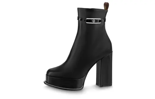 LOUIS VUITTON Fame Leather Fashion Ankle Boots Women's Black