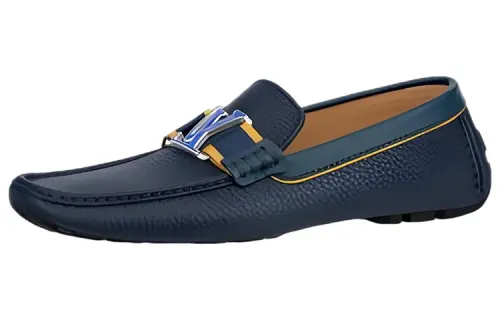 LOUIS VUITTON Leather Loafers Casual Shoes Men's Blue