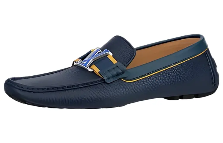 LOUIS VUITTON Leather Loafers Casual Shoes Men's Blue