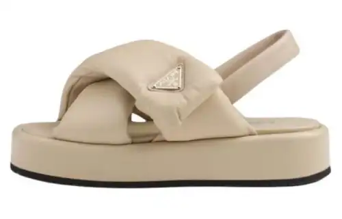 PRADA Soft Leather One Strap Sandals 3.5cm Women's Ecru