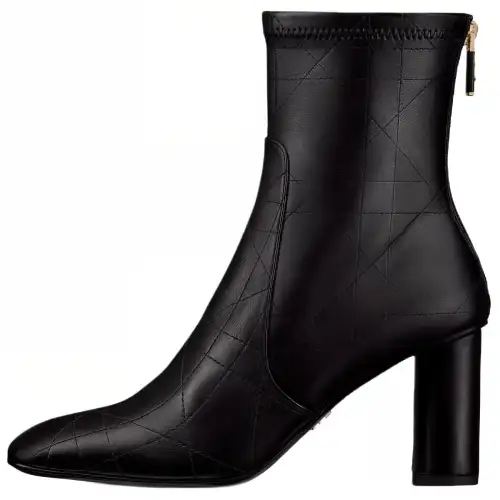 DIOR D Shadow Leather Minimalist Style Ankle Boots With Zipper 8cm Women's Black