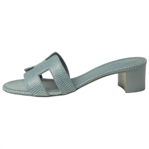 HERMES Oasis Slide Slippers 5cm Women's Gray Green