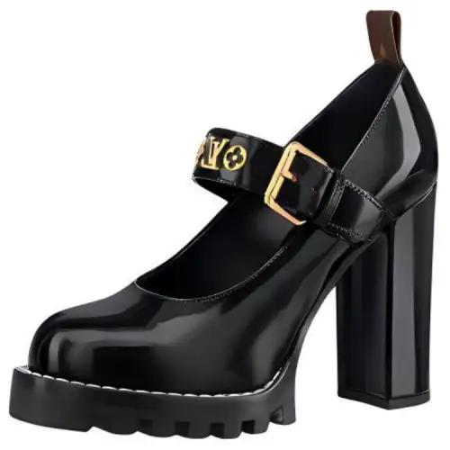 LOUIS VUITTON Star Trail Logo Chunky Heel High Heels 9.5cm Women's Black