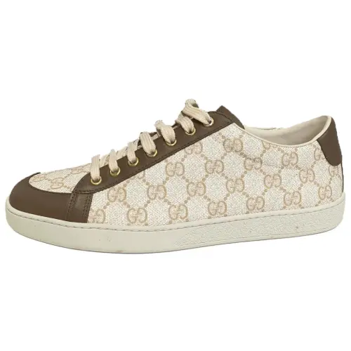 GUCCI Cow Leather Low top Skateboard Shoes Men's Beige Gray
