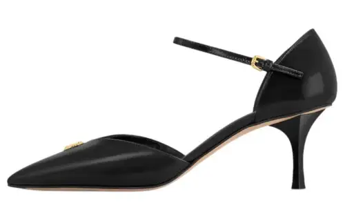 LOUIS VUITTON Leather Slim Heel High Heels 9cm Women's Black