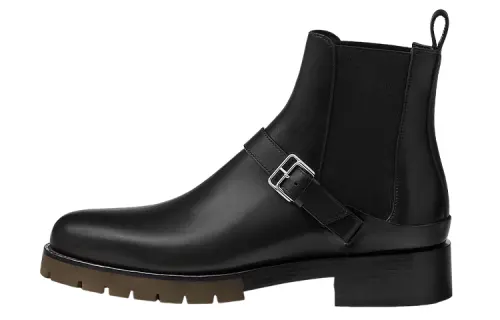 HERMES Slip on Short Chelsea Boots Men's Black
