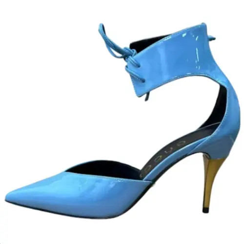 GUCCI High Heel Pump Patent Leather With Ankle Cuff Blue Women's