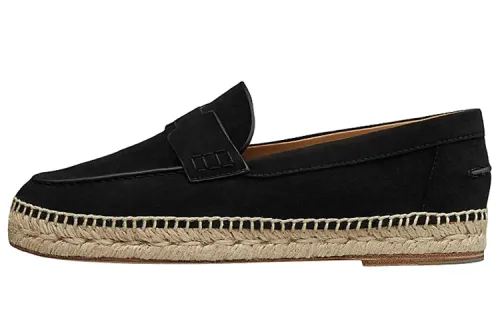 HERMES Trip Sheepskin Casual Espadrille Shoes Women's Black