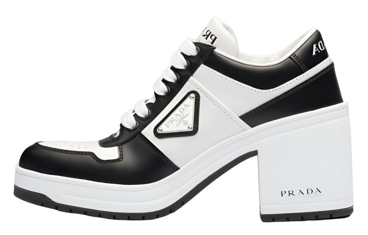 PRADA Downtown Leather Chunky Heel High Heels Women's Black White