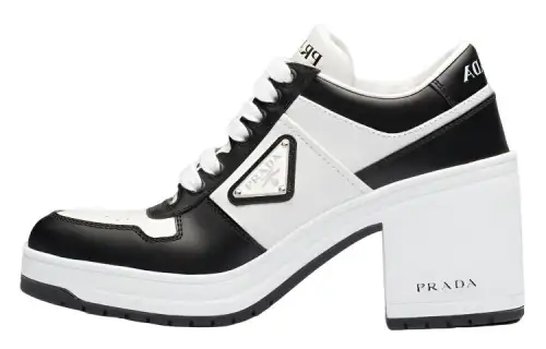 PRADA Downtown Leather Chunky Heel High Heels Women's Black White