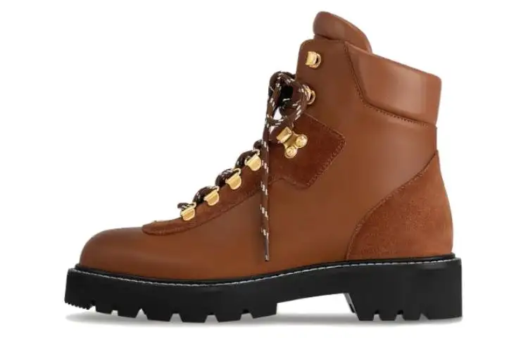 LOUIS VUITTON Territory Leather Short Combat Boots Women's Brown