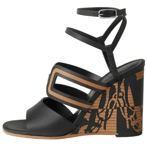 HERMES Klara One Strap Sandals 10cm Women's Black
