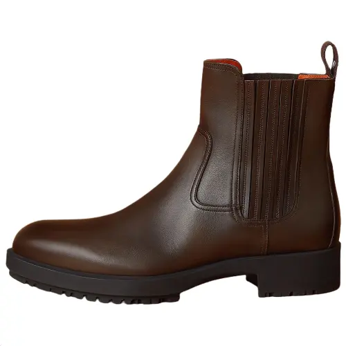 HERMES Kross Calfskin Short Chelsea Boots Men's Brown