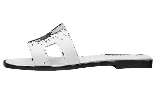 HERMES Oran Slip on Slide Slippers Women's White