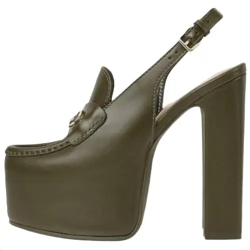 GUCCI Horsebit Leather Chunky Heel High Heels 14.5cm Women's Green