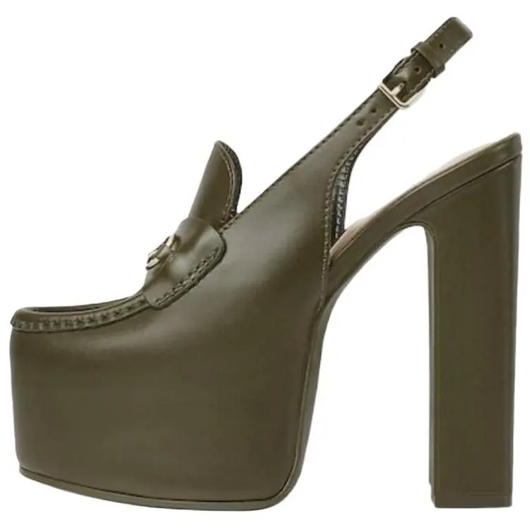 GUCCI Horsebit Leather Chunky Heel High Heels 14.5cm Women's Green