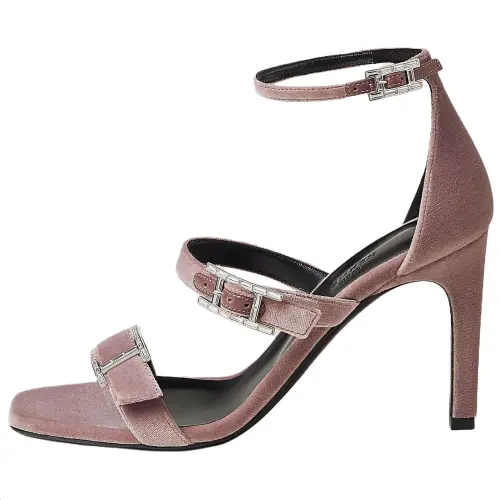HERMES Liv Suede One Strap Sandals 9cm Women's Pink