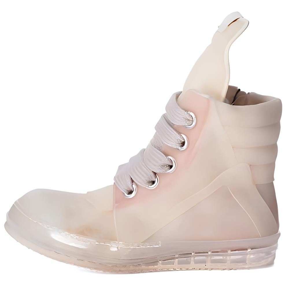 RICK OWENS/RO Leather High top Stylish Skateboarding Shoes Women's Pink White Distressed