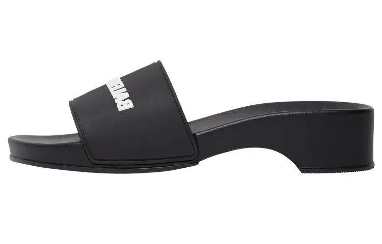 Balenciaga Logo Pool Clog Slide Black White Women's