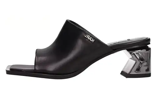 KARL LAGERFELD / Karl Lagerfeld Jeans Leather Slide Slippers 6CM Women's Black