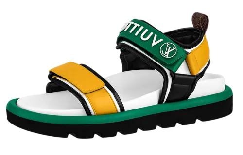 LOUIS VUITTON Top Grain Cow Leather One Strap Sandals Women's Yellow Green
