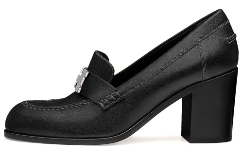 HERMES Dauphine 70 Chunky Heel High Heels Women's Black