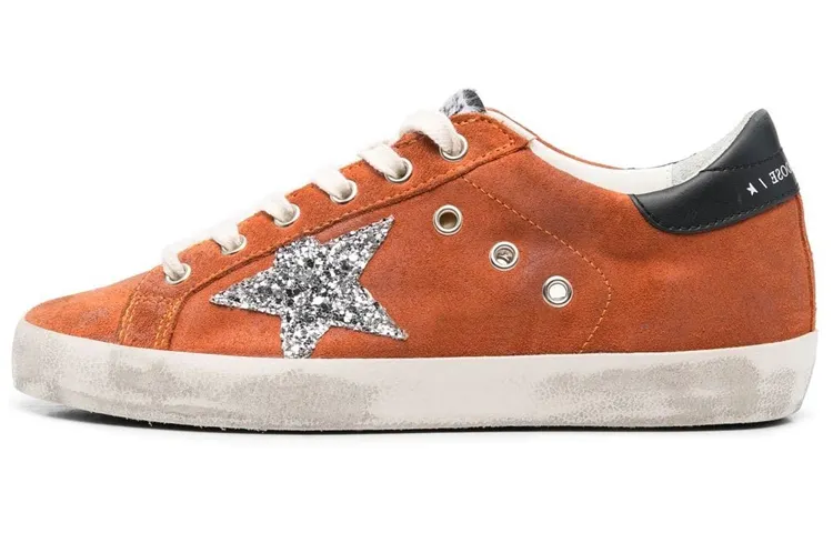 Golden Goose Super Star Leather Stylish Skateboarding Shoes Women's Orange Black Distressed
